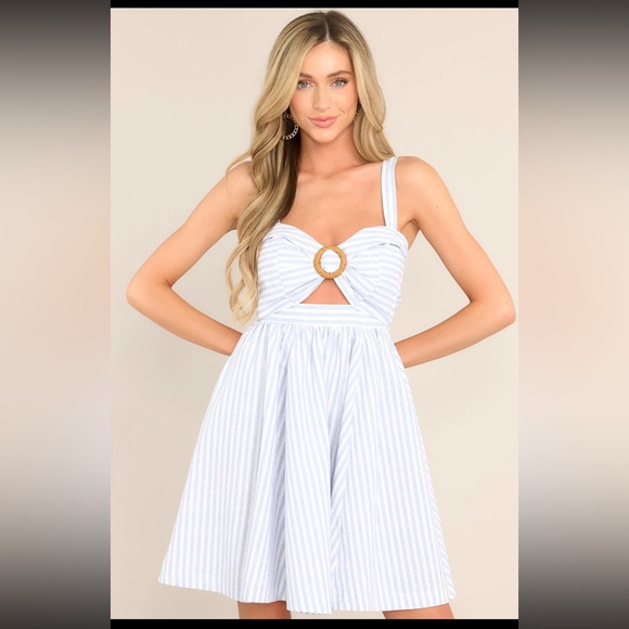 Breezy Days Light Blue Stripe Cutout Mini Dress - Picture 2 of 8